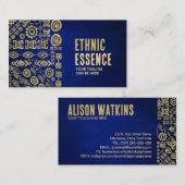 Golden Ethnic Pattern Ornament op blauw Visitekaartje (Voorkant / Achterkant)
