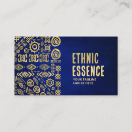 Golden Ethnic Pattern Ornament op blauw Visitekaartje
