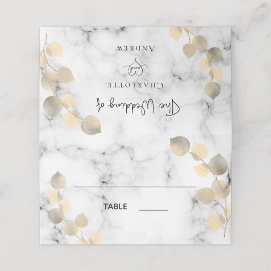 Golden eucalyptusbladermarmer plaatskaartje (Buitenkant ongevouwen)
