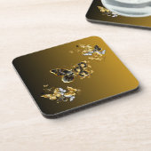 Golden Euphony – Black & Gold Butterfly Art Bier Onderzetter (Linkerzijde)