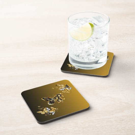 Golden Euphony – Black & Gold Butterfly Art Bier Onderzetter (Rechterzijde)