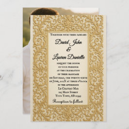 Golden Ever After Photo Wedding Invitation Kaart