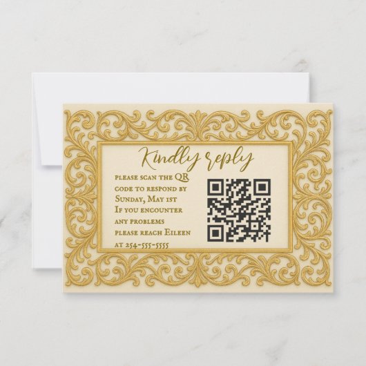 Golden Ever After QR Code Wedding RSVP Kaart (Voorkant)