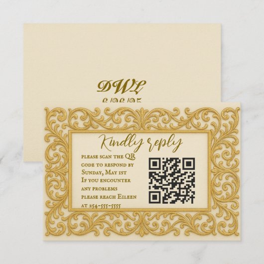 Golden Ever After QR Code Wedding RSVP Kaart (Voorkant / Achterkant)