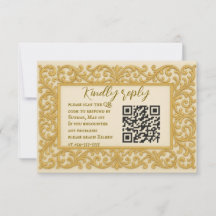 Golden Ever After QR Code Wedding RSVP Kaart