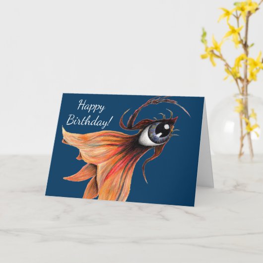 Golden Eye Surreal Goldfish Fantasy Art Birthday Kaart (Gele Bloem)