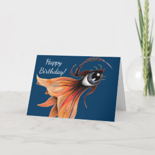 Golden Eye Surreal Goldfish Fantasy Art Birthday Kaart