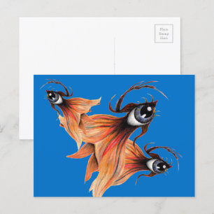 Golden Eye Surreal Goldfish Fantasy Original Art Briefkaart