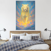 Golden-Eyed Celestial White Tiger – Rainbow Ascen Canvas Afdruk (Insitu (Slaapkamer))