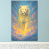Golden-Eyed Celestial White Tiger – Rainbow Ascen Canvas Afdruk (Insitu (Houten vloer))