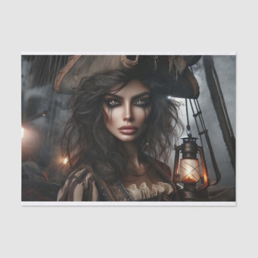 Golden-Eyed Ghostly Pirate Captain Decoupage Papie Tissuepapier (Voorkant)