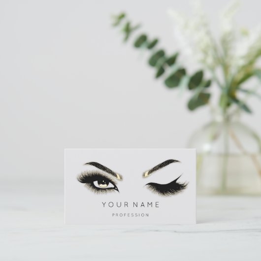 Golden Eyelash Brows Microblading QRCODE Logo grij Visitekaartje (Staand voorkant)