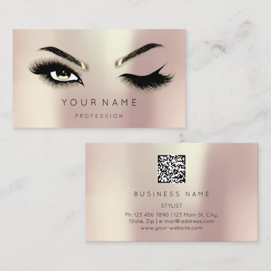 Golden Eyelash Brows Microblading QRCODE Logo Roos Visitekaartje (Voorkant / Achterkant)