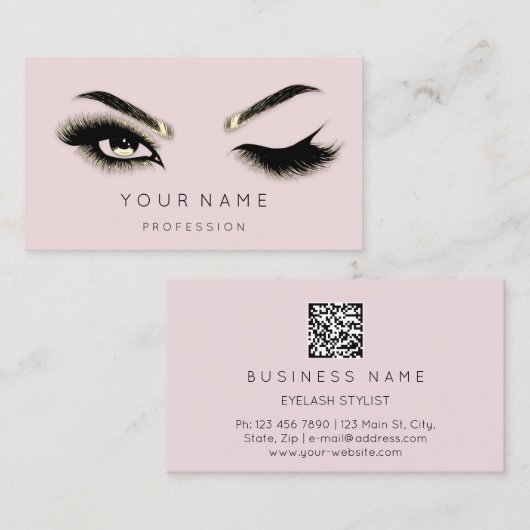 Golden Eyelash Brows Microblading QRCODE Logo Roze Visitekaartje (Voorkant / Achterkant)