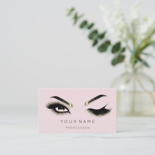 Golden Eyelash Brows Microblading QRCODE Logo Roze Visitekaartje (Staand voorkant)