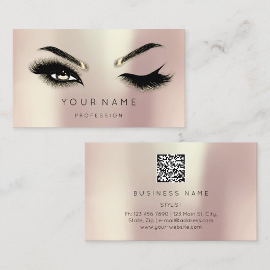 Golden Eyelash Brows Microblading QRCODE Logo SPA Visitekaartje (Voorkant / Achterkant)