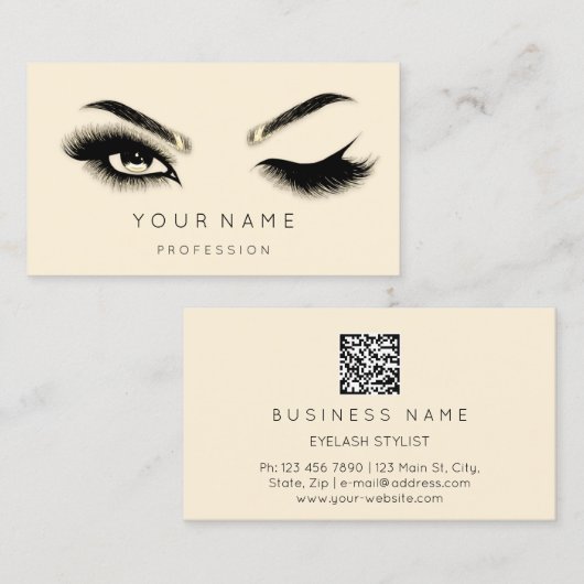 Golden Eyelash Brows Microblading QRCODE Yellow Visitekaartje (Voorkant / Achterkant)