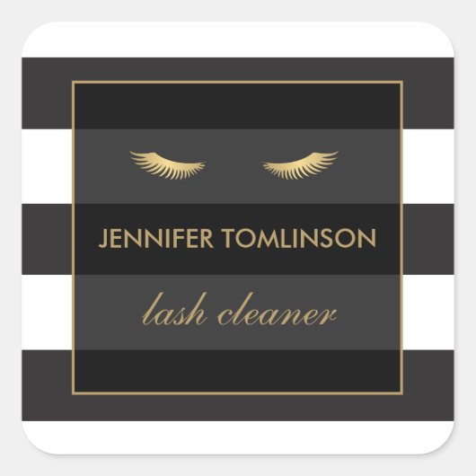 Golden Eyelashes met zwarte en witte strepen Vierkante Sticker (Voorkant)