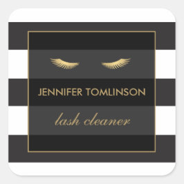 Golden Eyelashes met zwarte en witte strepen Vierkante Sticker