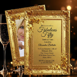 Golden Fabulous Elegant Birthday Photo Gold Floral Kaart