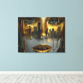 Golden Face Surrealist City Urban Digital Art Canvas Afdruk (Insitu (Houten vloer))