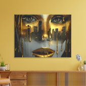 Golden Face Surrealist City Urban Digital Art Canvas Afdruk (Insitu (Woonkamer))