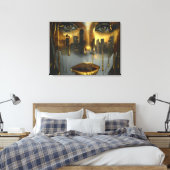 Golden Face Surrealist City Urban Digital Art Canvas Afdruk (Insitu (Slaapkamer))