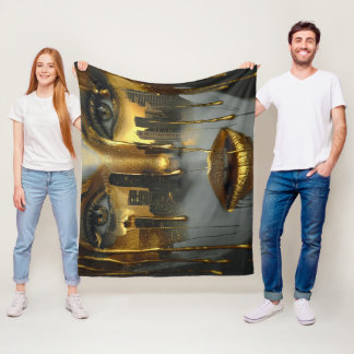 Golden Face Surrealist City Urban Digital Art Fleece Deken