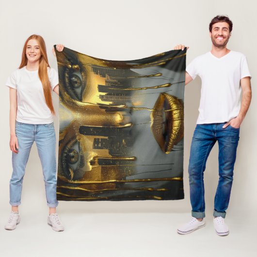 Golden Face Surrealist City Urban Digital Art Fleece Deken (In situ)