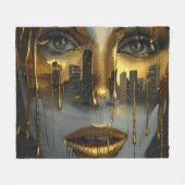 Golden Face Surrealist City Urban Digital Art Fleece Deken (Voorkant (Horizontaal))