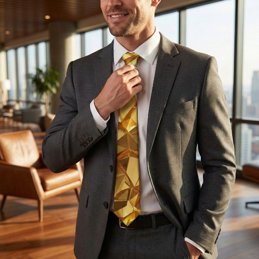 Golden Faceted Crystal Geometric Stropdas