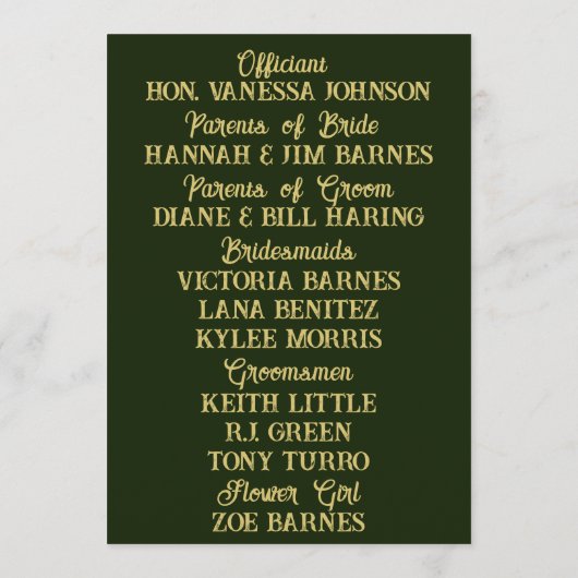 Golden Fairies Forest Wedding Programmakaart (Achterkant)