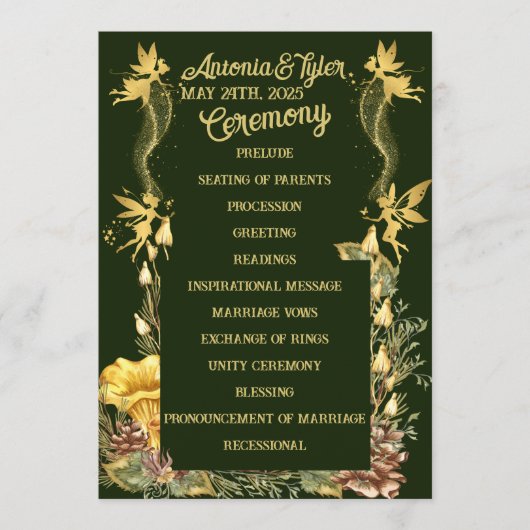 Golden Fairies Forest Wedding Programmakaart (Voorkant)