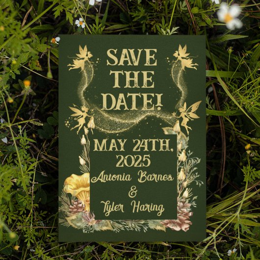Golden Fairies Forest Wedding Save-the-Date Briefkaart