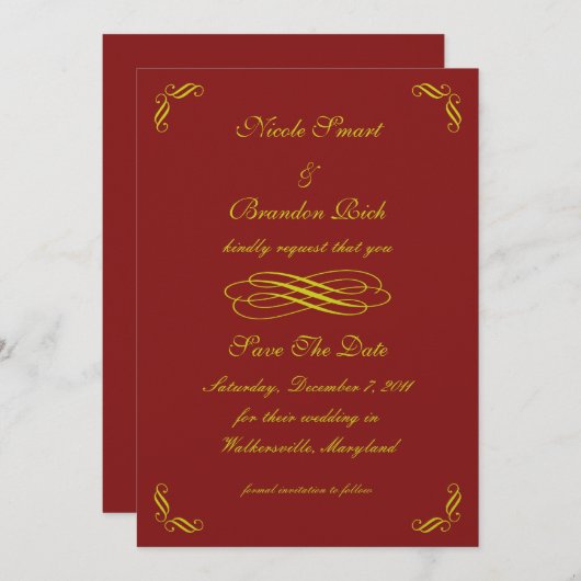 Golden Fairy Tale Save the Date (red) (Voorkant / Achterkant)