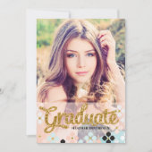 Golden Fake Glitter Senior Photo Afstuderen Kaart (Voorkant)