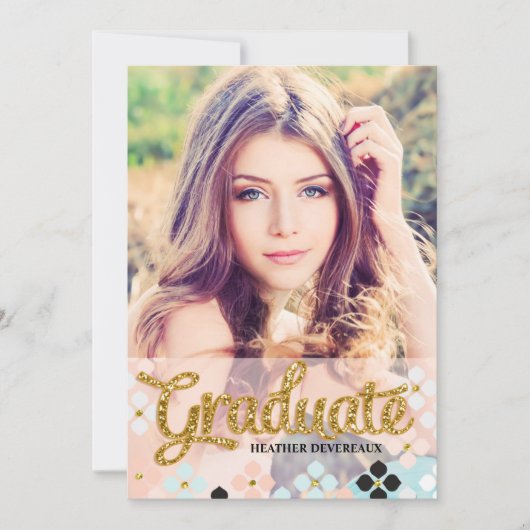 Golden Fake Glitter Senior Photo Afstuderen Kaart (Voorkant)