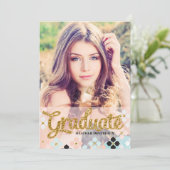 Golden Fake Glitter Senior Photo Afstuderen Kaart (Staand voorkant)