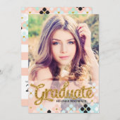 Golden Fake Glitter Senior Photo Afstuderen Kaart (Voorkant / Achterkant)