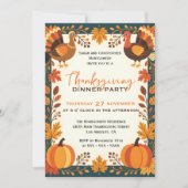 Golden Fall Leaves & Turkeys Thanksgiving Diner Kaart (Voorkant)