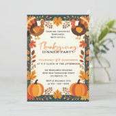 Golden Fall Leaves & Turkeys Thanksgiving Diner Kaart (Staand voorkant)