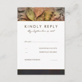 Golden Fall Leaves Wedding RSVP Kaart