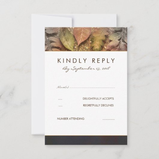Golden Fall Leaves Wedding RSVP Kaart (Voorkant)