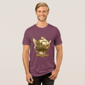 Golden Fantasy Flying Ship Art Bella+Canvas Tri-Bl Tri-Blend Shirt (Voorkant volledig)