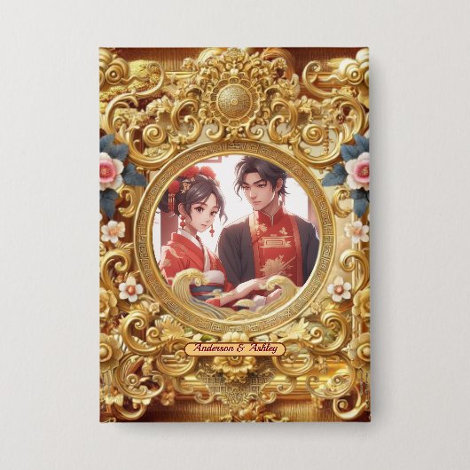 Golden Faux Chinees Carving Lijst Button (Voorkant)