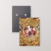 Golden Faux Chinees Carving Lijst Button (Voorkant / Achterkant)