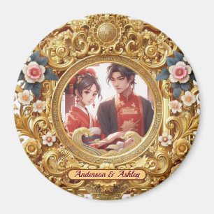 Golden Faux Chinees Carving Lijst Magneet