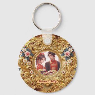 Golden Faux Chinees Carving Lijst Sleutelhanger