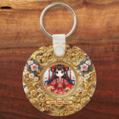 Golden Faux Chinees Carving Lijst Sleutelhanger (Achterkant)