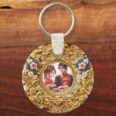 Golden Faux Chinees Carving Lijst Sleutelhanger (Voorkant)